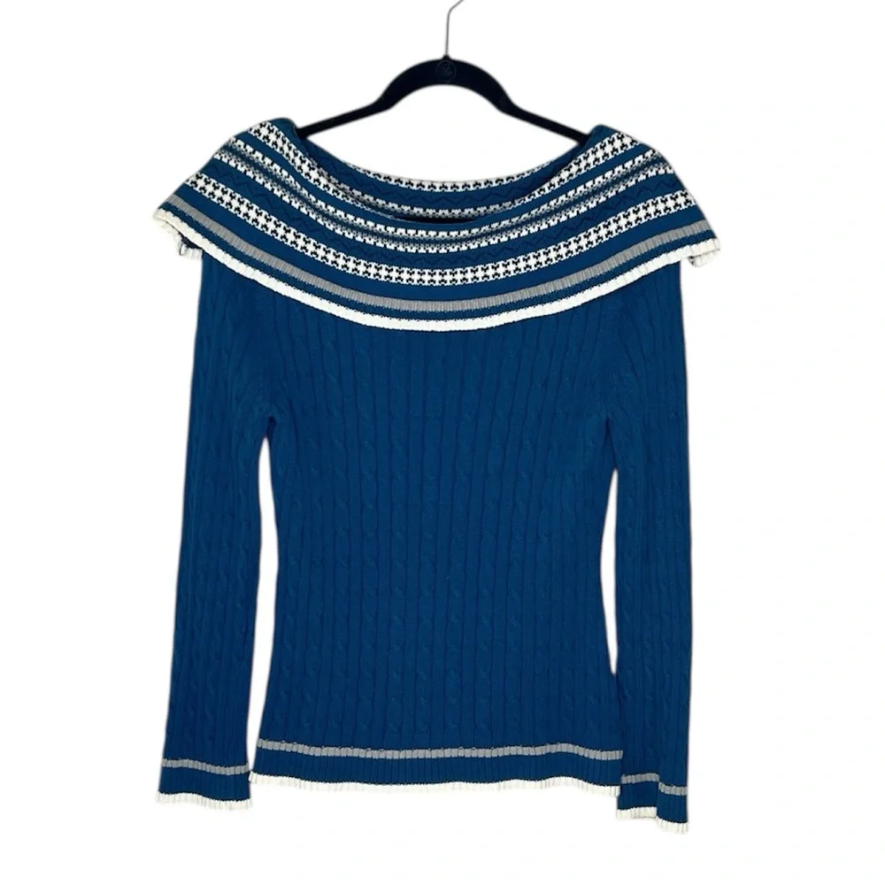 Gitano Contour Cable Knit Off shoulder Blue Sweater size Medium